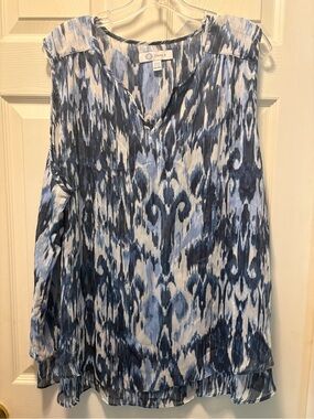 Christina Blue Ikat-Style Sleeveless V-Neck Tunic